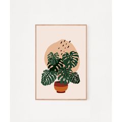 Tranh Treo Tường Họa Tiết Lá Cây Tropical Khung Gỗ Tự Nhiên - Trang Trí Không Gian Sống Tươi Mát và Độc Đáo