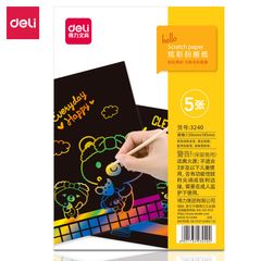 Set 5 Giấy Cào Ma Thuật Màu Cầu Vồng Deli Kèm Que Gỗ 3240 - Đồ Dùng Học Tập Sáng Tạo Cho Trẻ Em