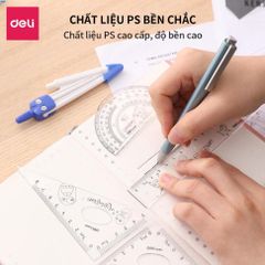 Bộ 5 Dụng Cụ Đo Deli E9598 - Thước Kẻ, Compa, Thước Đo Độ và Thước Eke - Bộ Đồ Văn Phòng Tiện Lợi, Dễ Dàng Mang Theo