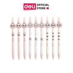 Bộ 3 bút bi gel đen 0.38mm Deli họa tiết Kakao Friends A487 - Bút viết dễ thương, phù hợp cho ghi chép và luyện chữ tự nhiên.