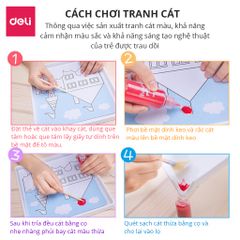 Bộ Tranh Cát 9 Tranh Deli 9674 - 12 Màu Sắc Tươi Sáng Cho Trẻ Em Sáng Tạo, Nghệ Thuật Vui Chơi An Toàn