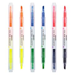 Bộ 3 bút highlight 2 đầu dạ quang Deli S736 - Bút đánh dấu màu sắc nổi bật cho văn phòng phẩm, học tập và ghi chú