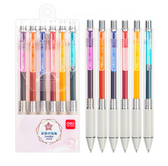 Bộ 6 bút gel mực nước nhiều màu 0.5mm Deli A123 có đệm tay