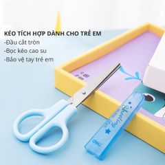 Bộ dụng cụ thủ công Deli 74823 - Kéo và 100 tờ giấy hình thú ngộ nghĩnh cho bé phát triển sáng tạo và kỹ năng cắt dán