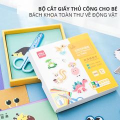 Bộ dụng cụ thủ công Deli 74823 - Kéo và 100 tờ giấy hình thú ngộ nghĩnh cho bé phát triển sáng tạo và kỹ năng cắt dán