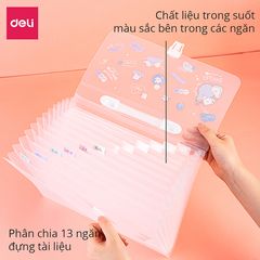Cặp Tài Liệu Mở Rộng 13 Ngăn Deli 72563 Trong Suốt - Bảo Quản Tài Liệu, Chất Liệu Nhựa Cao Cấp, Thiết Kế Tiện Lợi