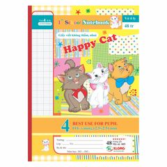 Combo 10 Quyển Vở 4 Ô Ly Klong Happy Cat 48 Trang - Vở Học Sinh Tiểu Học Chống Nhòe, Thiết Kế Bìa Đáng Yêu