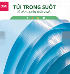 File lá học sinh Deli 72754 - Phiên bản Vương Nguyên, thiết kế trong suốt, kèm sticker xinh xắn, chứa tới 40 trang A4