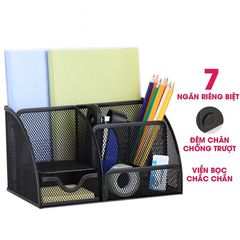 Giá Sắt Đựng Tài Liệu Văn Phòng Để Bàn Deli 9200 - Ngăn Chứa 7 Khay Đen Cao Cấp, Thiết Kế Gọn Gàng, Tiện Lợi