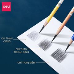 Hộp 10 Bút Chì Than Phác Thảo Chuyên Dụng Deli 58199 - Chì Mềm Đậm Nét Cho Vẽ Mỹ Thuật và Học Tập
