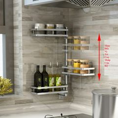 Kệ Gia Vị Xoay 180 Độ Oenon - Inox SUS304 Chất Lượng Cao, Có Thể Điều Chỉnh Chiều Cao, Tiện Lợi Cho Căn Bếp Gọn Gàng