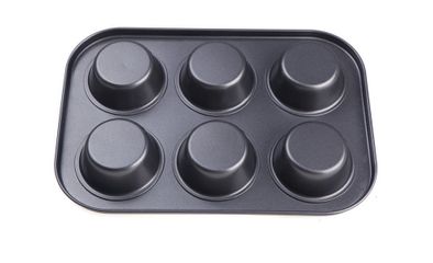 Khay Nướng Cupcake Chống Dính 6 Ô 26.5x18.5cm - Dụng Cụ Làm Bánh Không Dính Chất Liệu Thép Carbon Cao Cấp
