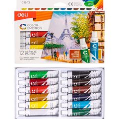 Bộ Màu Nước Acrylic Deli EC12 Dạng Tuýp 12ml - 12/24 Màu Sắc Tươi Sáng, Độ Che Phủ Tốt, Thích Hợp Cho Người Mới Bắt Đầu Vẽ