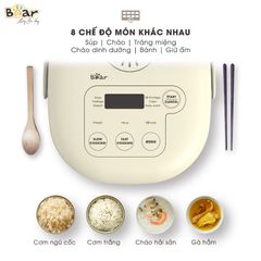 Nồi Cơm Điện Thông Minh Bear SUBE015 (DFB-B20A1) 2L - 8 Chế Độ Nấu Đa Năng, Thiết Kế Nhỏ Gọn, Hiện Đại cho Gia Đình 3-4 Người