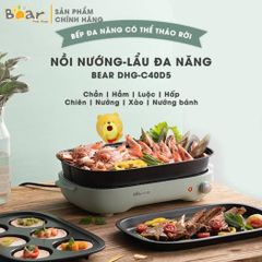 Nồi Lẩu Nướng 3 Khay Bear SUBE004 - Đa Năng 1200W, Chế Biến Nướng, Lẩu, Chiên Cho Gia Đình 3-6 Người, Dễ Dàng Sử Dụng