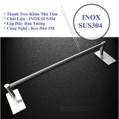 Thanh treo khăn Inox SUS304 dán tường 2 chấu TT55 - Thiết bị phòng tắm, nhà bếp, chịu lực đến 3kg, chất liệu bền đẹp