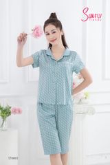 Bộ Pijamas lụa Sunfly ST8803 áo cộc quần ngố họa tiết hình học