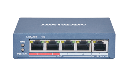 Switch mạng 4 cổng PoE Hikvision DS-3E0105P-E(B) - Thiết bị mạng chuyên dụng cho camera với truyền dẫn 250m, chất lượng hình ảnh sắc nét