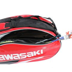 Bao đựng vợt cầu lông Kawasaki 8968 - Chất liệu cao cấp, đa năng, 3 ngăn, chống nước, giữ vợt và giày thể thao, màu đỏ/xanh
