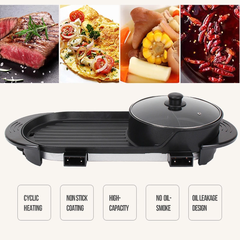 Bếp Lẩu Nướng Điện BBQ 2 Trong 1 Chống Dính - Nướng & Chiên Đa Năng Tiện Lợi Cho Mọi Gia Đình