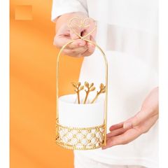 Bộ Lẵng Đựng Muỗng Nĩa Phong Cách Bắc Âu Gốm Sứ và Kim Loại - Trang Trí Bàn Ăn Độc Đáo, Quà Tặng Sang Trọng