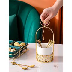 Bộ Lẵng Đựng Muỗng Nĩa Phong Cách Bắc Âu Gốm Sứ và Kim Loại - Trang Trí Bàn Ăn Độc Đáo, Quà Tặng Sang Trọng