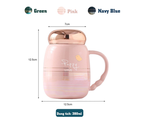 Cốc Sứ Vân Mây Có Nắp Vàng Hồng Ánh Kim - Trang Trí Bàn Học & Quà Tặng Độc Đáo, Dung Tích 380ml