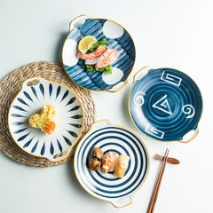 Đĩa sứ thuyền Nhật Bản phong cách Retro - Sứ xương cao cấp, miệng viền vàng kim trang trí, 4 x 23.5cm, phù hợp với lò vi sóng và máy rửa bát