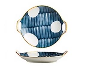 Đĩa sứ thuyền Nhật Bản phong cách Retro - Sứ xương cao cấp, miệng viền vàng kim trang trí, 4 x 23.5cm, phù hợp với lò vi sóng và máy rửa bát