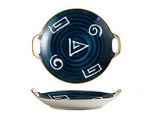 Đĩa sứ thuyền Nhật Bản phong cách Retro - Sứ xương cao cấp, miệng viền vàng kim trang trí, 4 x 23.5cm, phù hợp với lò vi sóng và máy rửa bát