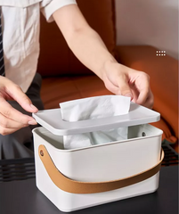 Hộp Nhựa Đựng Giấy Quai Da Cao Cấp - Tiện Lợi, Chống Bám Bẩn, Thiết Kế Đơn Giản Phù Hợp Mọi Không Gian Nội Thất