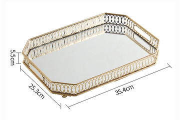 Khay Gương Thủy Tinh Decor Sang Trọng - Khung Vàng Cao Cấp, Thiết Kế Hiện Đại, Đựng Cốc, Mỹ Phẩm, Trang Trí Nội Thất