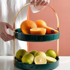 Khay sứ ngọc bích 2 tầng cao cấp - Khay đựng bánh trái và kẹo ngọt sang trọng, trang trí nhà cửa hiện đại và tinh tế