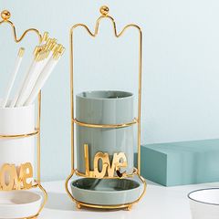 Ống Đựng Đũa Sứ Khung Inox Hình Love - Tiện Ích Bếp Sang Trọng Màu Xanh Mint, Xanh, Trắng - Đồ Gia Dụng Nhà Bếp Cao Cấp