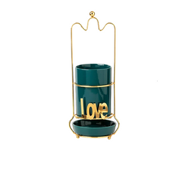 Ống Đựng Đũa Sứ Khung Inox Hình Love - Tiện Ích Bếp Sang Trọng Màu Xanh Mint, Xanh, Trắng - Đồ Gia Dụng Nhà Bếp Cao Cấp