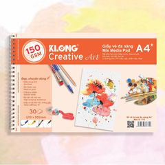 Sổ vẽ lò xo Klong A4+ 150gsm - MS772, 30 tờ giấy cao cấp, độ bám màu tốt cho nghệ thuật vẽ, học tập và sáng tạo