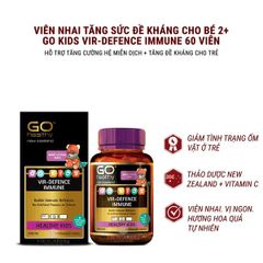 Viên nhai GO Kids Vir-Defence Immune - Tăng cường đề kháng cho trẻ em, vị berry thơm ngon, hỗ trợ sức khỏe và ngăn ngừa cảm cúm.