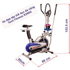 Xe đạp tập thể dục đa năng K208G kèm tạ - Thiết kế gọn nhẹ, điều chỉnh yên cao/thấp, thích hợp cho giảm cân và rèn luyện thể lực.