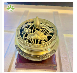 Lư Xông Trầm Đồng Vàng Họa Tiết Hoa Sen - Trang Trí Phong Thủy Tạo Hương Thơm - Lưu Hương An Lành Trong Không Gian Sống