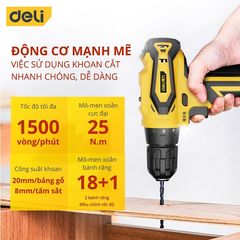 Máy Khoan Bắt Vít Không Dây Deli DL6261 - Pin 1500mAh, Mô-men Xoắn 20Nm, Đèn LED, Đầu Vít và Mũi Khoan Thay Thế, Dụng Cụ Đa Năng