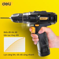 Máy Khoan Bắt Vít Pin 12V Deli DL600012 - Không Dây, Men Xoắn 17Nm, Đèn LED Chiếu Sáng Thoải Mái, Pin Lithium 1500mAh