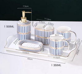 Bộ Đồ Dùng Nhà Tắm Sứ Cao Cấp - Cốc Đựng Bàn Chải Đánh Răng, Khay Xà Phòng, Lọ Nước Rửa Tay Đẹp Mắt, Họa Tiết Tinh Xảo