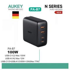 Củ Sạc Nhanh Aukey PA-B7 100W - Sạc Đồng Thời 4 Thiết Bị, Tương Thích iPhone 12 Pro Max, USB Type-C, Chính Hãng