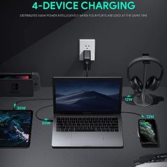 Củ Sạc Nhanh Aukey PA-B7 100W - Sạc Đồng Thời 4 Thiết Bị, Tương Thích iPhone 12 Pro Max, USB Type-C, Chính Hãng