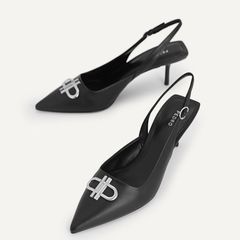 Giày cao gót Pedro Icon Leather Pointed Toe Slingback Heels PW1-26680024 màu đen