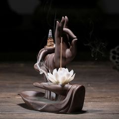 Thác Khói Trầm Hương Bàn Tay Phật Thủ Ấn Gốm Sứ - Phong Thủy Tạo Mùi Thơm Tự Nhiên, Trang Trí Không Gian Cảm Xúc Thư Giãn