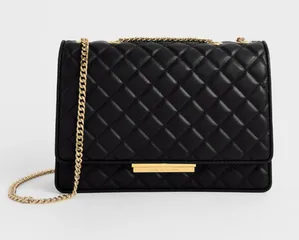 Túi Charles & Keith Double Chain Handle Quilted Bag Black CK2-20681002-3 màu đen