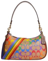 Túi Coach Teri Shoulder Bag In Rainbow Signature Canvas phối màu