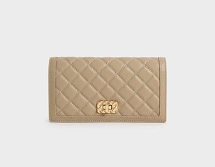 Túi xách Charles & Keith Micaela Quilted Phone Pouch - Sand