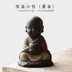 Tượng Chú Tiểu Gõ Mõ Khất Thực Gốm Tử Sa - Vật Phẩm Phong Thủy Trang Trí Góc Làm Việc Tăng Cảm Giác An Nhiên